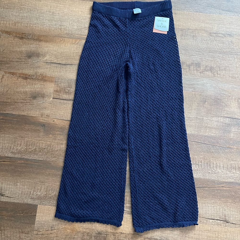 Navy Textured Wide-Leg Pants -swim cover up pants